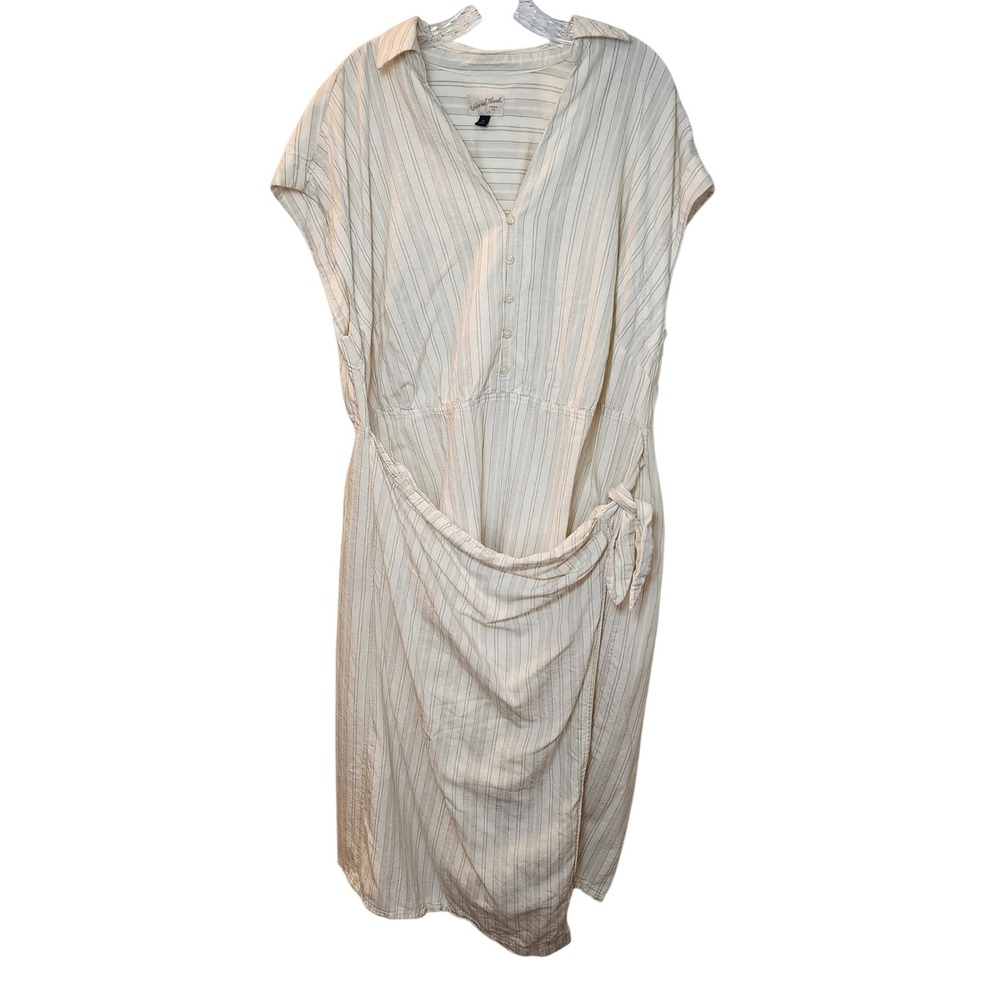 Universal Thread Striped Faux Wrap Midi Dress Cream Tan XL Cotton Rayon Boho